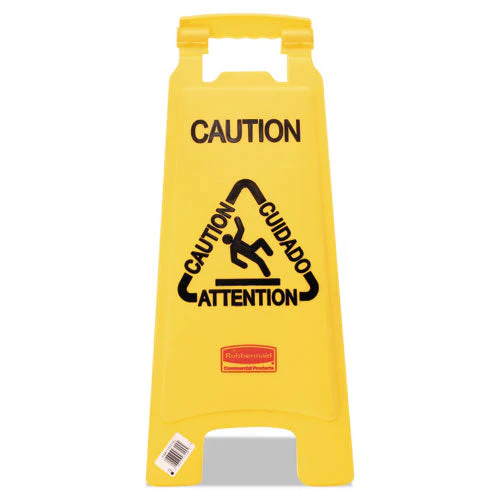 Multilingual "caution" Floor Sign,  11 X 12 X 25, Bright Yellow - Image 1