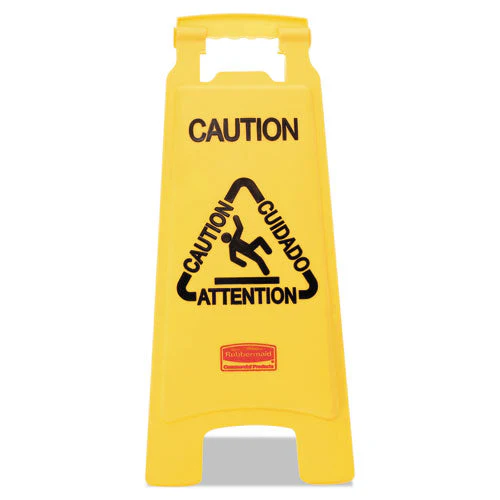 Multilingual "caution" Floor Sign,  11 X 12 X 25, Bright Yellow - Image 3