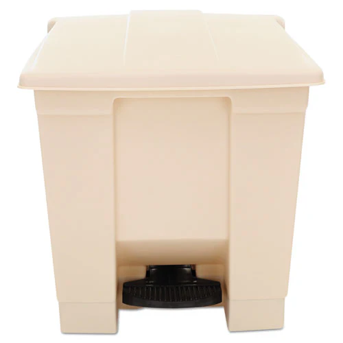 Indoor Utility Step-on Waste Container, 8 Gal, Plastic, Beige - Image 1