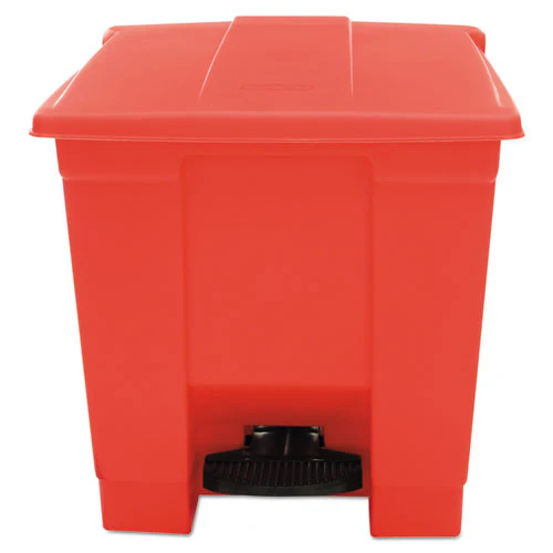 Indoor Utility Step-on Waste Container, 8 Gal, Plastic, Red - Image 1