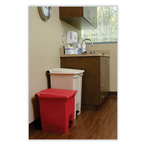 Indoor Utility Step-on Waste Container, 8 Gal, Plastic, Red - Image 2