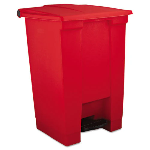 Indoor Utility Step-on Waste Container, 12 Gal, Plastic, Red - Image 1