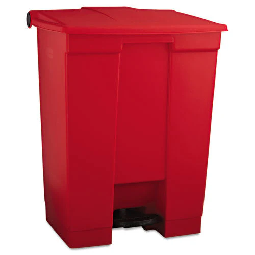 Indoor Utility Step-on Waste Container, 18 Gal, Plastic, Red - Image 1
