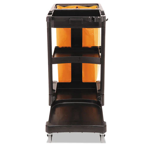 Multi-shelf Cleaning Cart, Plastic, 4 Shelves, 1 Bin, 20" X 45" X 38.25", Black - Image 2