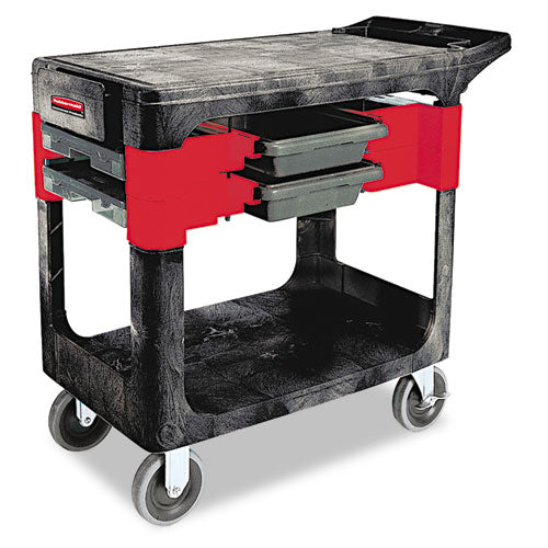 Two-shelf Trades Cart, Plastic, 2 Shelves, 2 Drawers, 330 Lb Capacity, 19.25" X 38" X 33.38", Black - Image 1