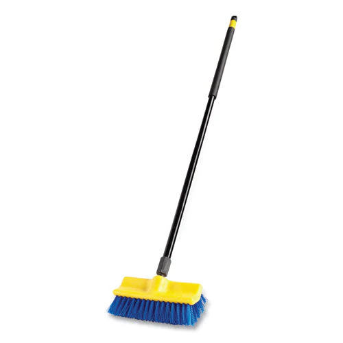 Bi-level Deck Scrub Brush, Blue Polypropylene Bristles, 10" Brush, 10" Plastic Block, Threaded Hole - Image 3