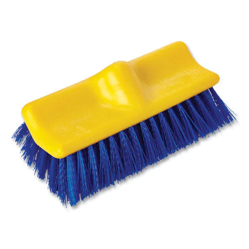 Bi-level Deck Scrub Brush, Blue Polypropylene Bristles, 10" Brush, 10" Plastic Block, Threaded Hole - Image 2