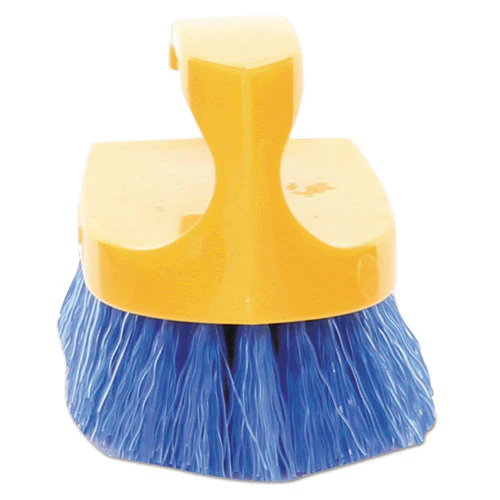 Iron-shaped Handle Scrub Brush, Blue Polypropylene Bristles, 6" Brush, 6" Yellow Plastic Handle - Image 2