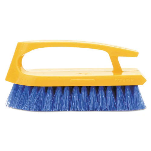 Iron-shaped Handle Scrub Brush, Blue Polypropylene Bristles, 6" Brush, 6" Yellow Plastic Handle - Image 3
