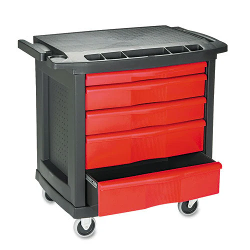 Five-drawer Mobile Workcenter, 32.63w X 19.9d X 33.5h, Black Plastic Top - Image 1