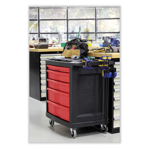 Five-drawer Mobile Workcenter, 32.63w X 19.9d X 33.5h, Black Plastic Top - Image 2