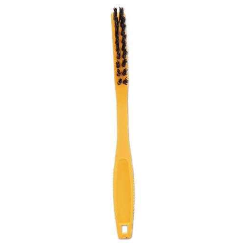 Synthetic-fill Tile And Grout Brush, Black Plastic Bristles, 2.5" Brush, 8.5" Yellow Plastic Handle - Image 1