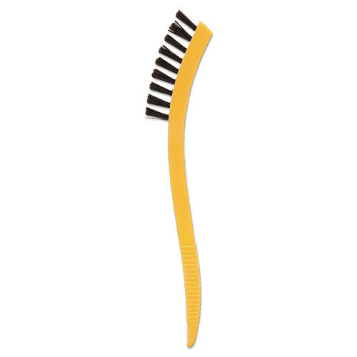 Synthetic-fill Tile And Grout Brush, Black Plastic Bristles, 2.5" Brush, 8.5" Yellow Plastic Handle - Image 2
