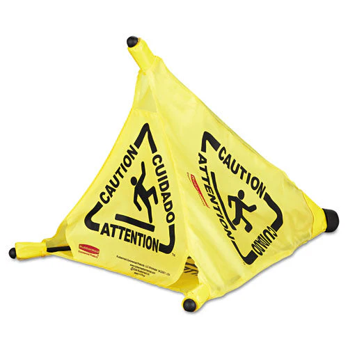 Multilingual Pop-up Safety Cone, 3-sided, Fabric, 21 X 21 X 20, Yellow - Image 3