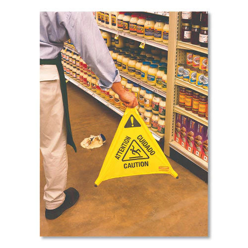 Multilingual Pop-up Wet Floor Safety Cone, 21 X 21 X 30, Yellow - Image 2