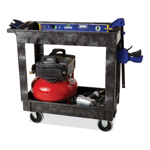 Service/utility Carts, Plastic, 2 Shelves, 500 Lb Capacity, 34.13" X 17.38" X 32.38", Black - Image 3