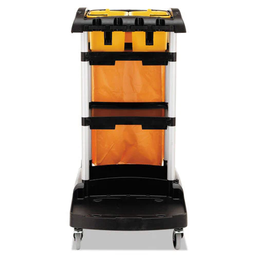 High Capacity Cleaning Cart, Plastic, 4 Shelves, 2 Bins, 21.75" X 49.75" X 38.38", Black - Image 3