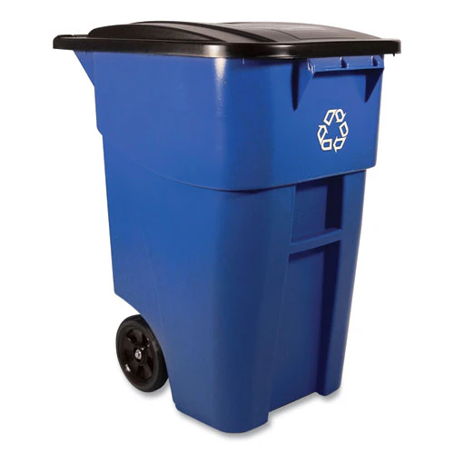 Square Brute Recycling Rollout Container, 50 Gal, Plastic, Blue - Image 1