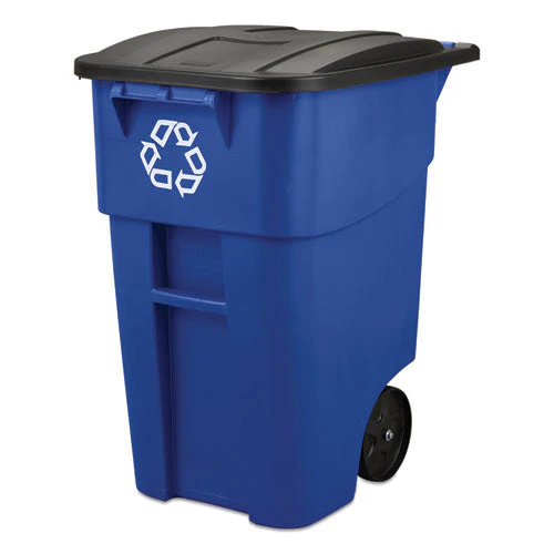 Square Brute Recycling Rollout Container, 50 Gal, Plastic, Blue - Image 2