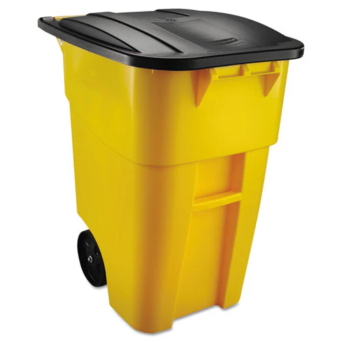 Square Brute Rollout Container, 50 Gal, Molded Plastic, Yellow - Image 1