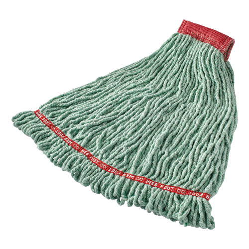 Web Foot Shrinkless Looped-end Wet Mop Head, Cotton/synthetic, Large, Green, 5" Red Headband - Image 1