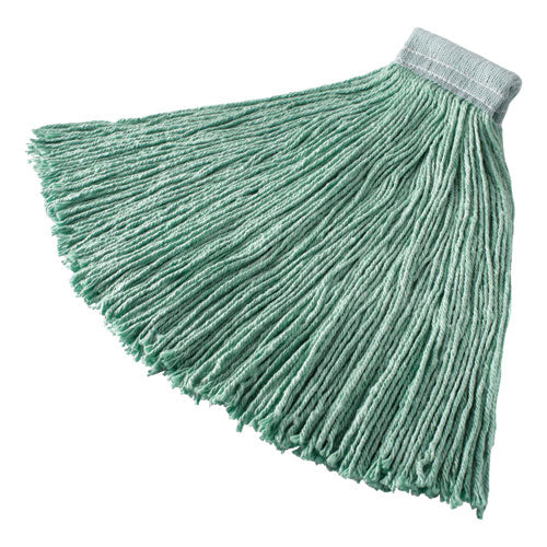 Non-launderable Cotton/synthetic Cut-end Wet Mop Heads, 24 Oz, Green, 5" White Headband - Image 1