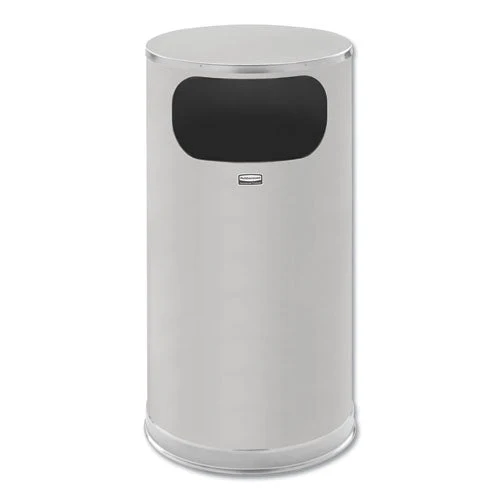 European And Metallic Series Waste Receptacle With Large Side Opening, 12 Gal, Steel, Satin Stainless - Image 1