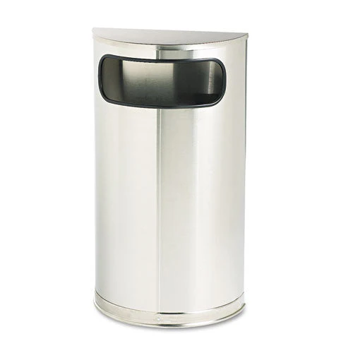 European And Metallic Series Half-round Waste Receptacle, 9 Gal, Steel, Satin Stainless - Image 1