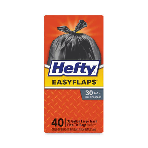 Easy Flaps Trash Bags, 30 Gal, 1.05 Mil, 30" X 33", Black, 40/box - Image 1