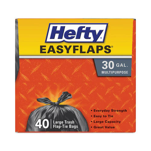 Easy Flaps Trash Bags, 30 Gal, 0.85 Mil, 30" X 33", Black, 40 Bags/box, 6 Boxes/carton - Image 1
