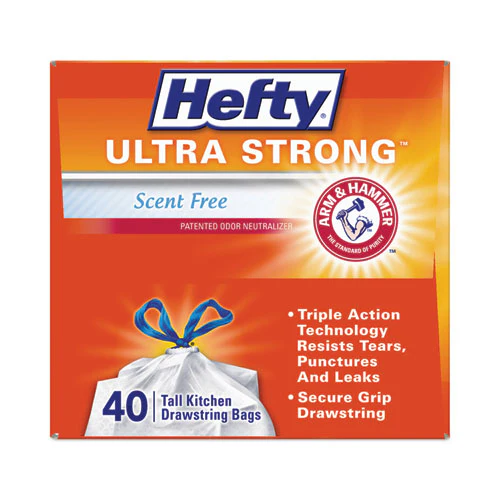Ultra Strong Tall Kitchen And Trash Bags, 13 Gal, 0.9 Mil, 23.75" X 24.88", White, 40 Bags/box, 6 Boxes/carton - Image 1
