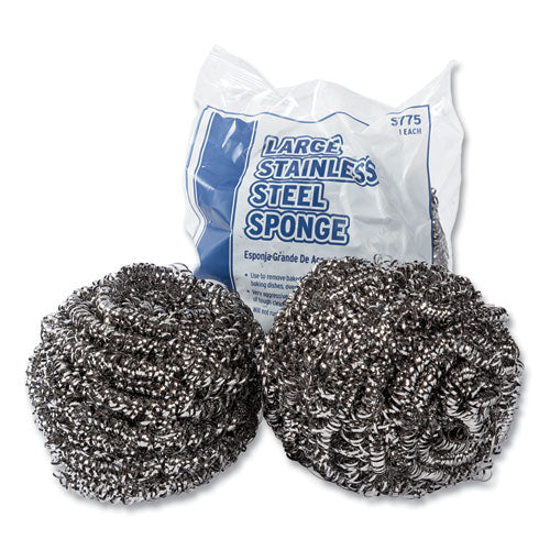Stainless Steel Sponge, Polybagged, 1.75 Oz, Gray, 12/pack, 6 Packs/carton - Image 2