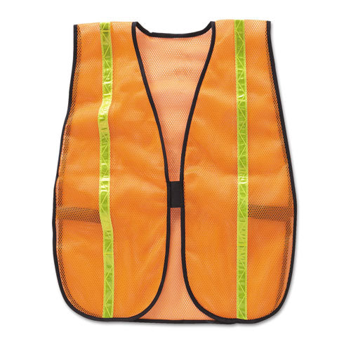 Polyester Mesh Safety Vest, One Size Fits All, Orange With 0.75" Lime Green Stripe - Image 2
