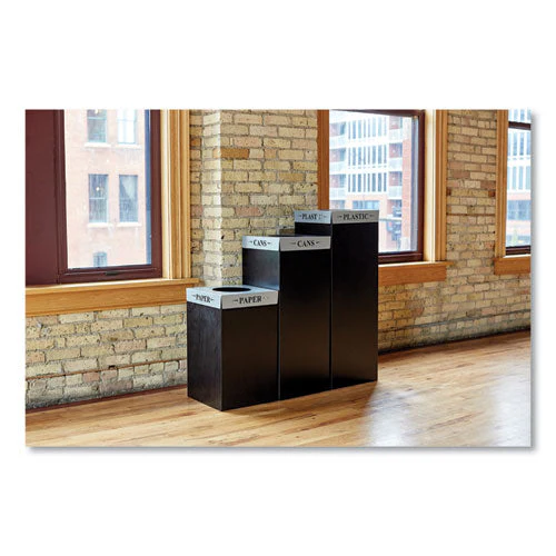 Public Square Recycling Receptacles, Can Recycling, 37 Gal, Steel, Black - Image 3