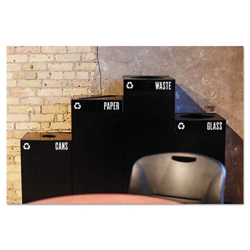 Public Square Recycling Receptacles, Paper Recycling, 42 Gal, Steel, Black - Image 2