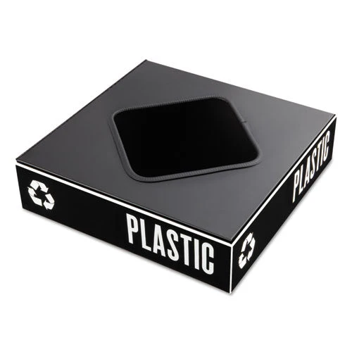 Public Square Recycling Container Lid, Square Opening, 15.25w X 15.25d X 2h, Black - Image 1