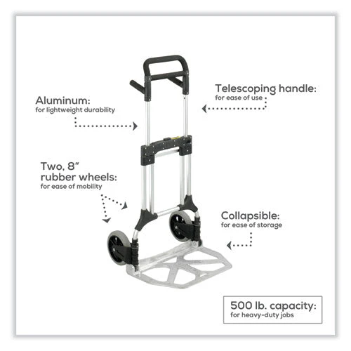 Stow-away Heavy-duty Hand Truck, 500 Lb Capacity, 23 X 24 X 50, Aluminum - Image 3