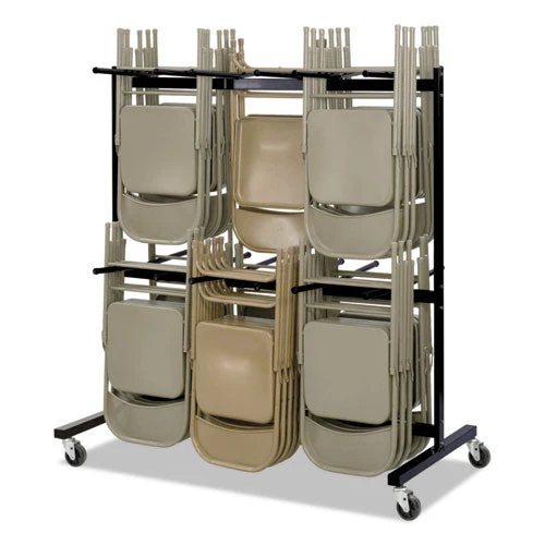 Two-tier Chair Cart, Two-sided 12-section Hang-hook Format, Metal, 64.5" X 33.5" X 70.25", Black - Image 1