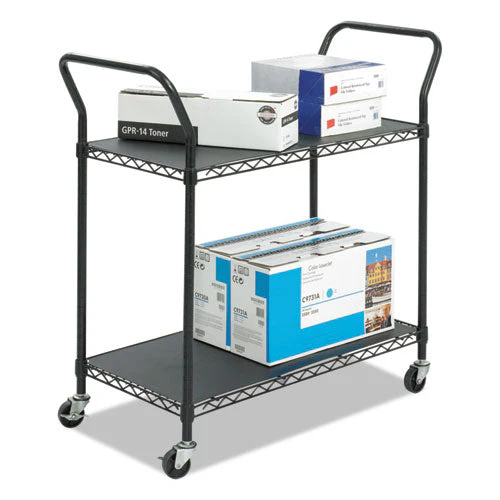 Wire Utility Cart, Metal, 2 Shelves, 400 Lb Capacity, 43.75" X 19.25" X 40.5", Black - Image 1
