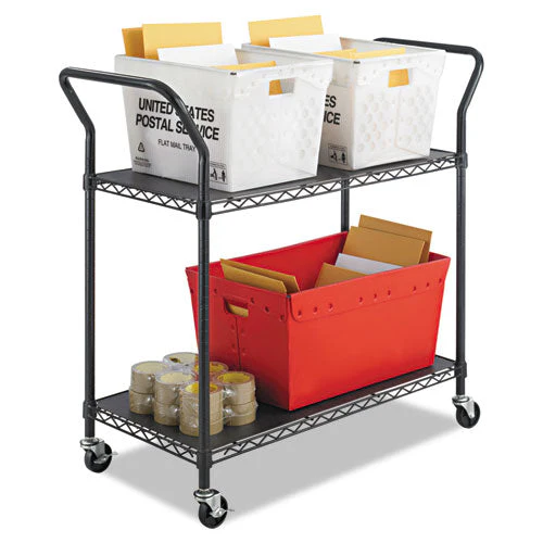Wire Utility Cart, Metal, 2 Shelves, 400 Lb Capacity, 43.75" X 19.25" X 40.5", Black - Image 3