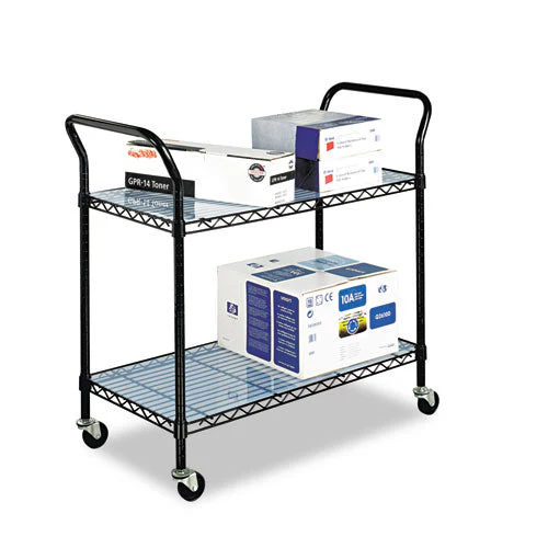 Wire Utility Cart, Metal, 2 Shelves, 400 Lb Capacity, 43.75" X 19.25" X 40.5", Black - Image 2
