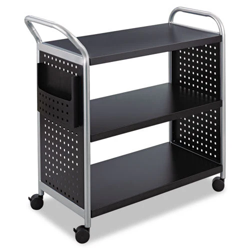 Scoot Three Shelf Utility Cart, Metal, 3 Shelves, 1 Bin, 300 Lb Capacity, 31" X 18" X 38", Black/silver - Image 1