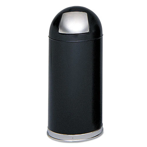 Dome Top Receptacle With Spring-loaded Door, 15 Gal, Steel, Black - Image 1