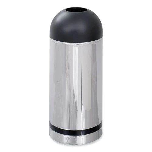 Waste Receptacle, 15 Gal, Steel, Stainless Steel/black, Ships In 1-3 Business Days - Image 1