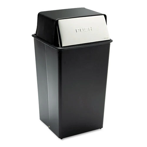 Reflections  Push Top Square Receptacle, 36 Gal, Steel, Black/chrome - Image 1