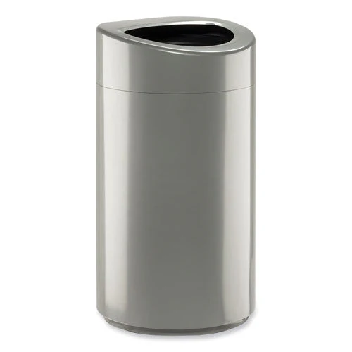 Open Top Oval Waste Receptacle, 14 Gal, Steel, Silver, Ships In 1-3 Business Days - Image 1