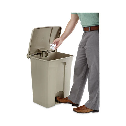 Large Capacity Plastic Step-on Receptacle, 17 Gal, Plastic, Tan - Image 2