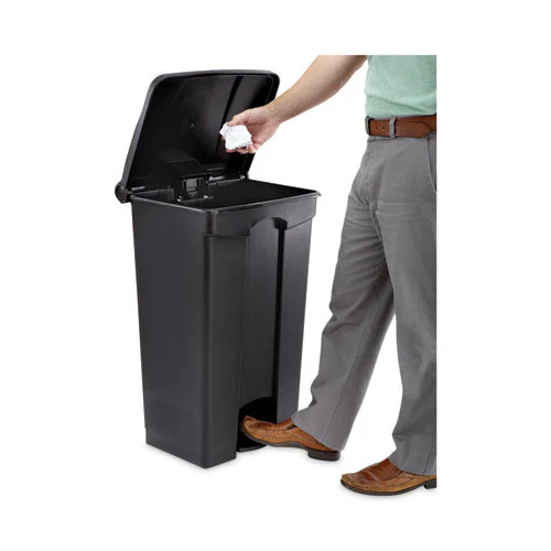 Large Capacity Plastic Step-on Receptacle, 23 Gal, Plastic, Black - Image 2