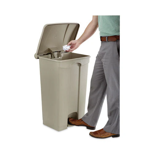 Large Capacity Plastic Step-on Receptacle, 23 Gal, Plastic, Tan - Image 3