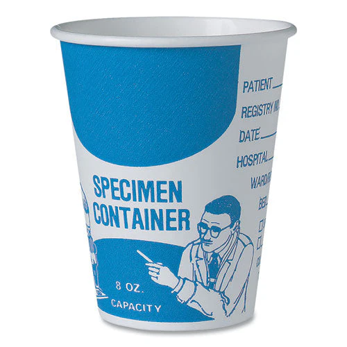 Paper Specimen Cups, 8 Oz, Blue/white, 50/sleeve, 20 Sleeves/carton - Image 1